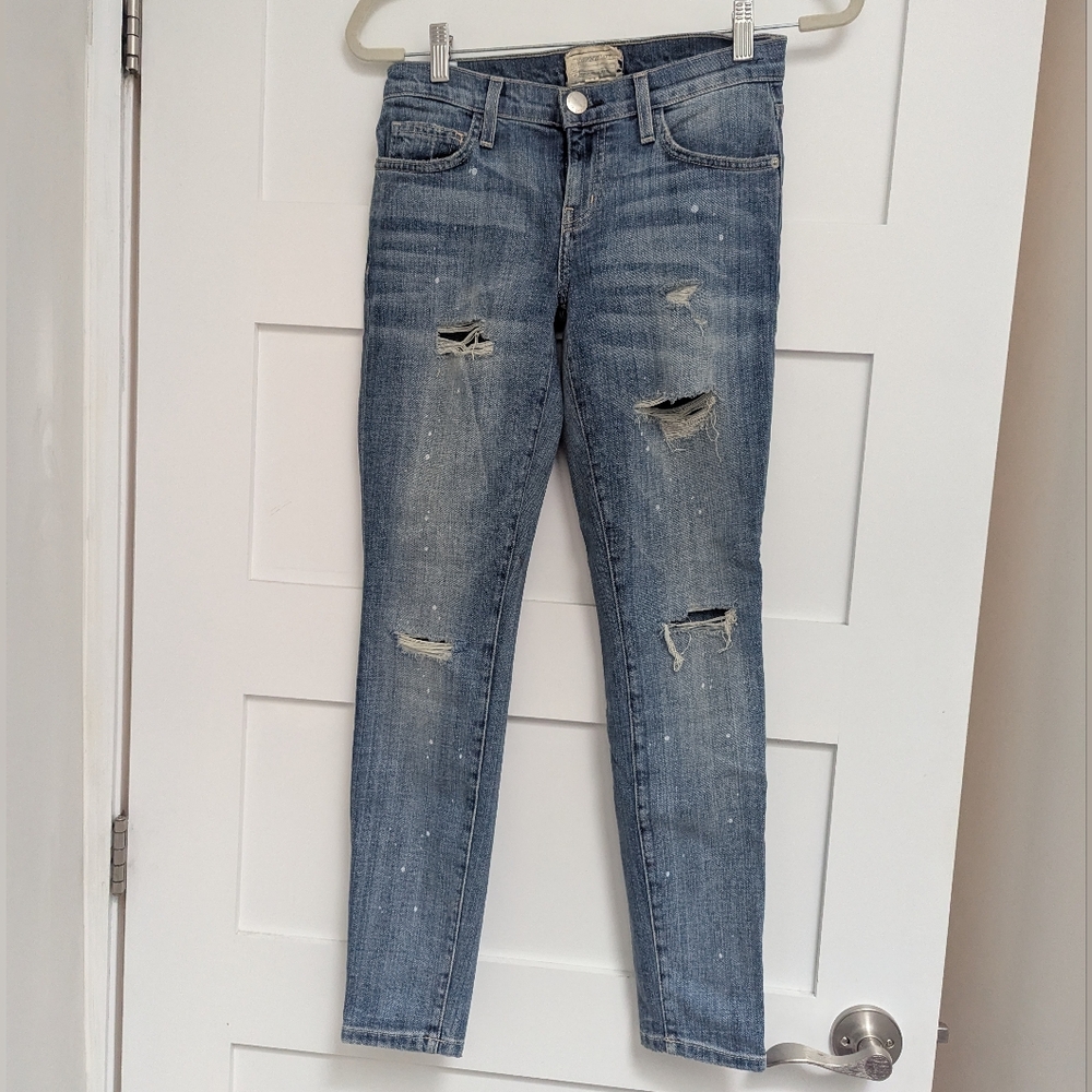 Current/Elliott Blue Skinny Distressed Jeans